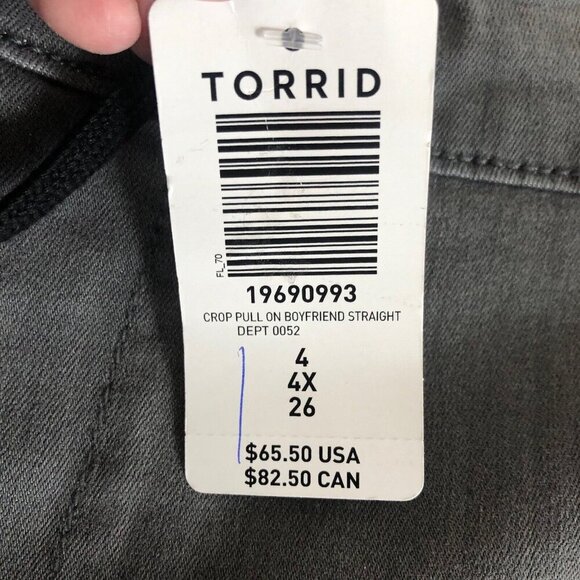 Torrid Crop Pull on Boyfriend Straight Gray/Black Stripe Jeans Plus size 4X NWT - Picture 9 of 12
